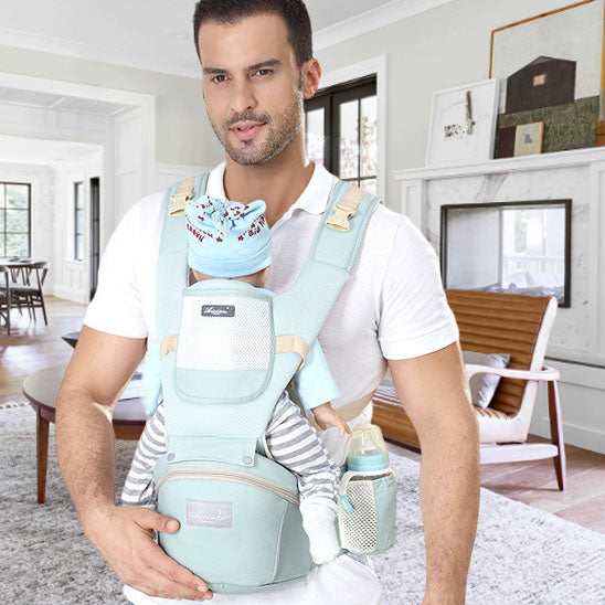porte bébé physiologique bleu bébé dos